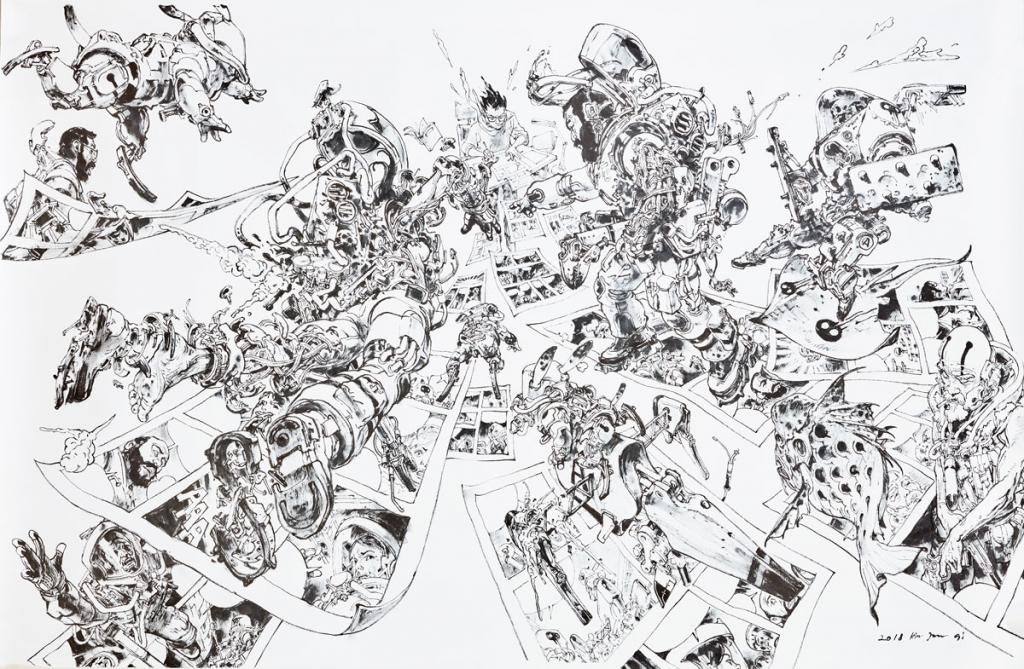 Comics Wars, 2018. Illustration originale, signée - Kim Jung Gi - Encre de Chine sur papier - 4853