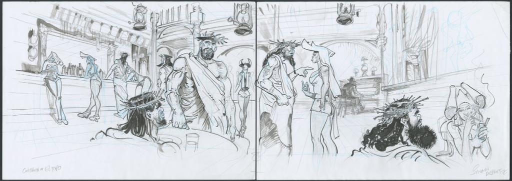 Concept art en deux parties pour le projet de film Les Fils d'El Topo de Alejandro Jodorowsky - Sylvain Despretz - Technique mixte sur papier - 4316