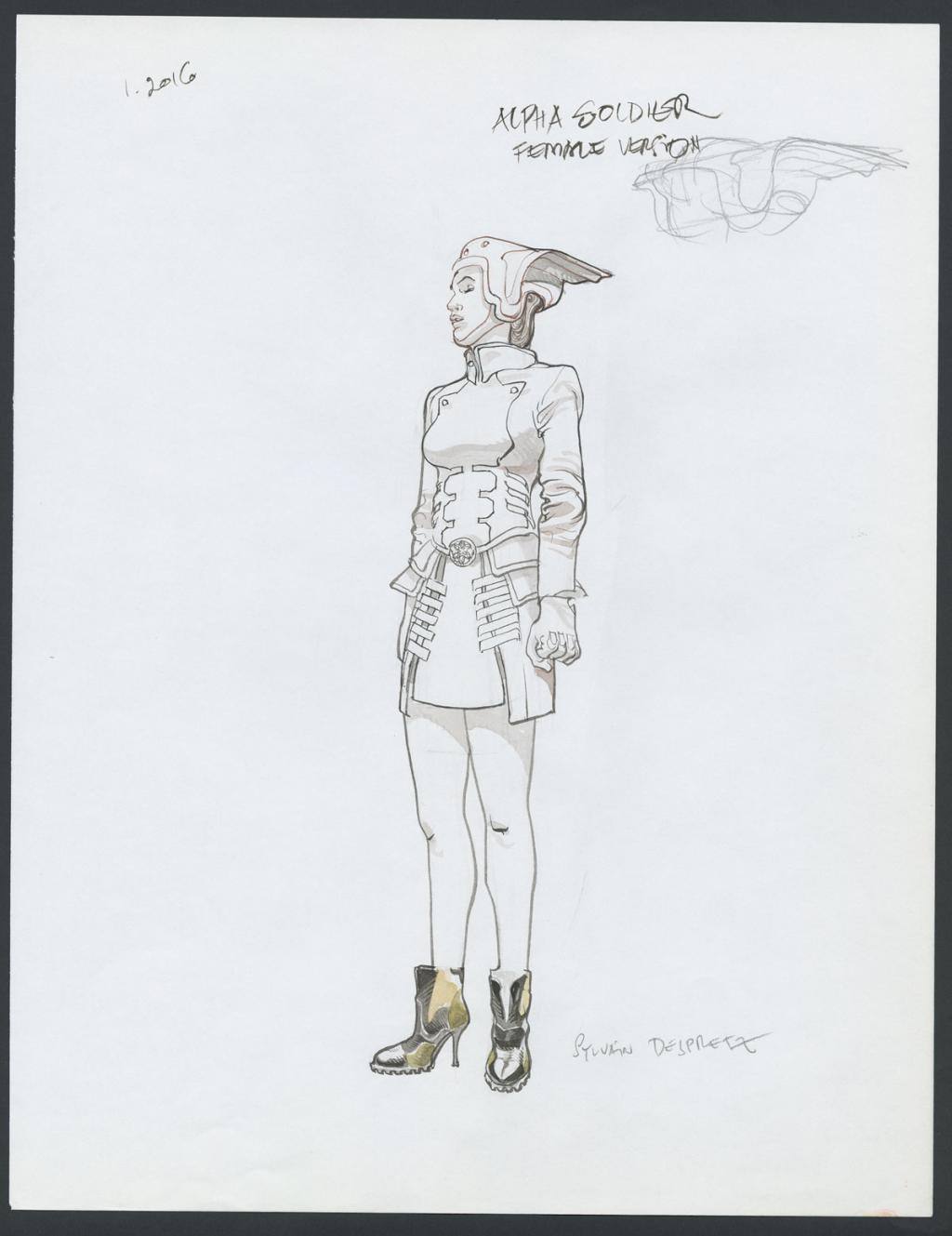 Alpha astronaut, Female version"
Concept pour le film Valérian et la cité des mille planètes de Luc Besson - Sylvain Despretz - Encre de Chine et encre de couleur sur papier - 4229