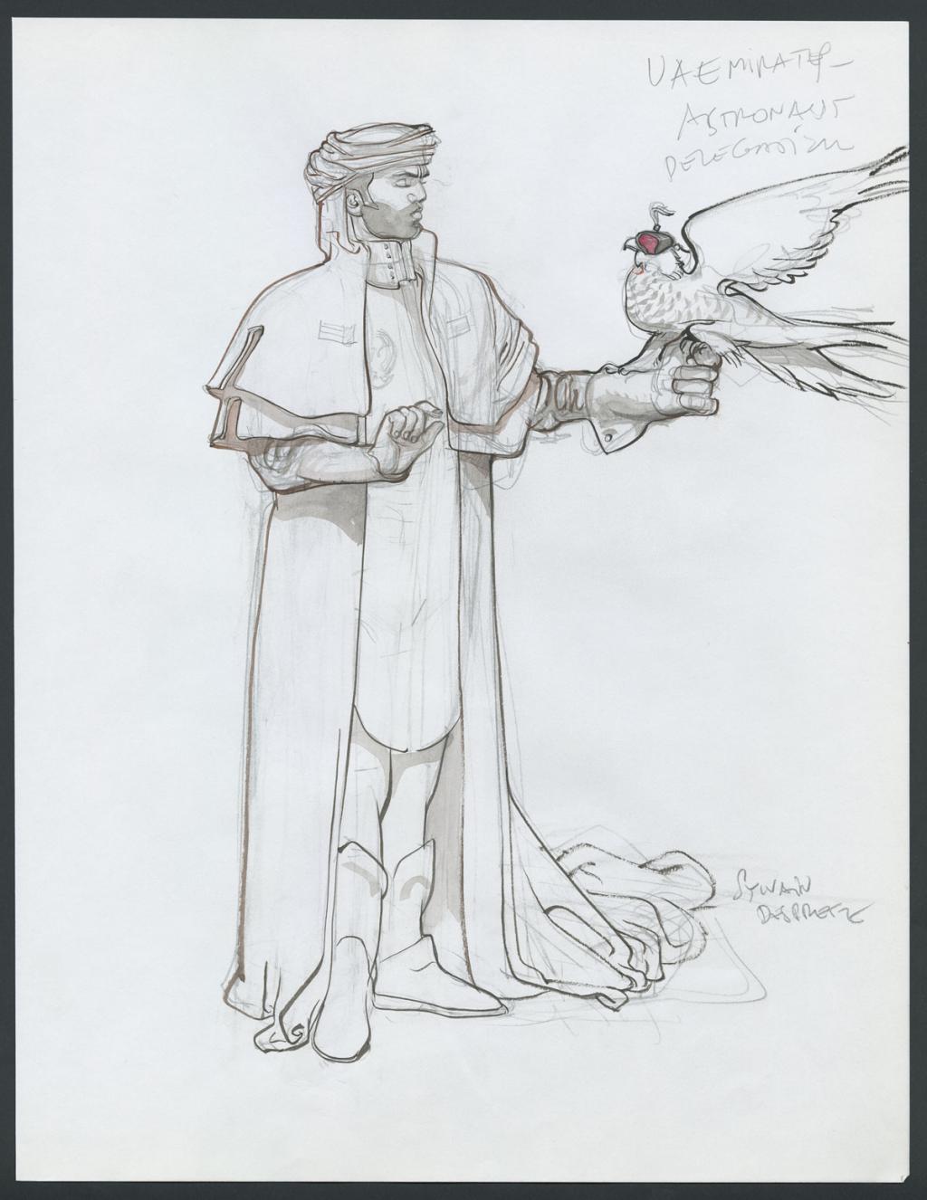 Emirate, astronaut delegation"
Concept pour le film Valérian et la cité des mille planètes de Luc Besson - Sylvain Despretz - Mine de plomb et aquarelle sur papier - 4246