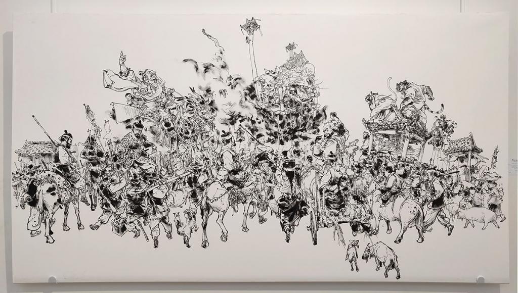 Illustration originale, entamée lors du FIBD d'Angoulême en 2018, oeuvre en cours de réalisation - Kim Jung Gi - Encre de Chine sur papier - 4854