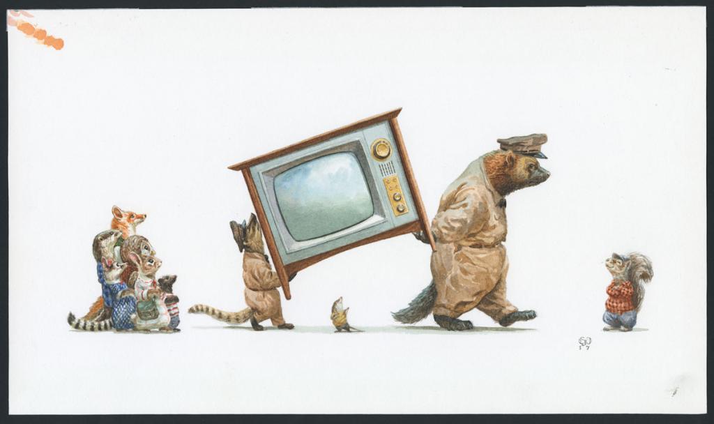 Illustration originale, TV Delivery - Christopher Dunn - Aquarelle sur papier - 4731