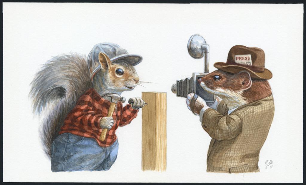 Illustration originale, Jimmy Squirrel Poses - Christopher Dunn - Aquarelle sur papier - 4732