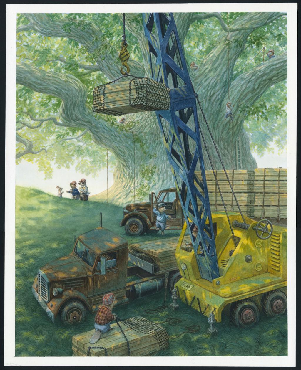 Illustration originale,Treehouse Construction Begins - Christopher Dunn - Aquarelle sur papier - 4734
