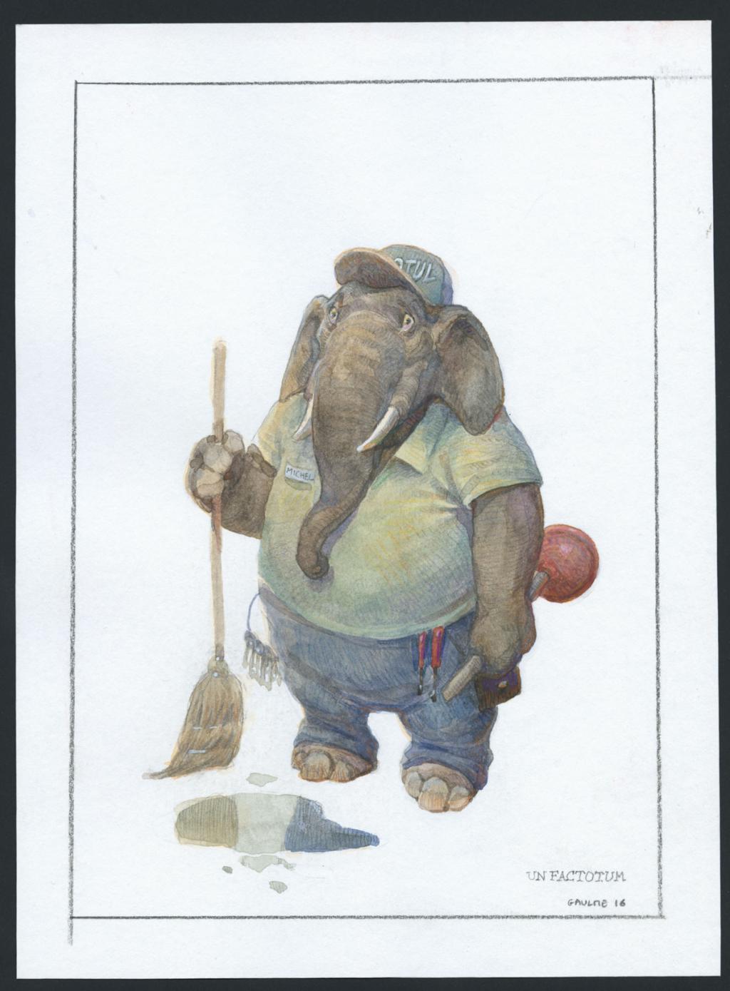 Illustration originale : un factorum - Armel Gaulme - Aquarelle sur papier - 6083