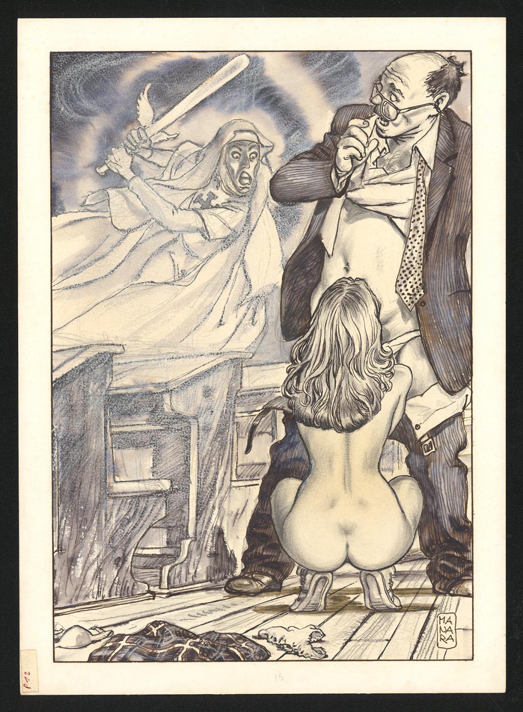 Illustration originale - Milo Manara - Technique mixte sur papier - 6449