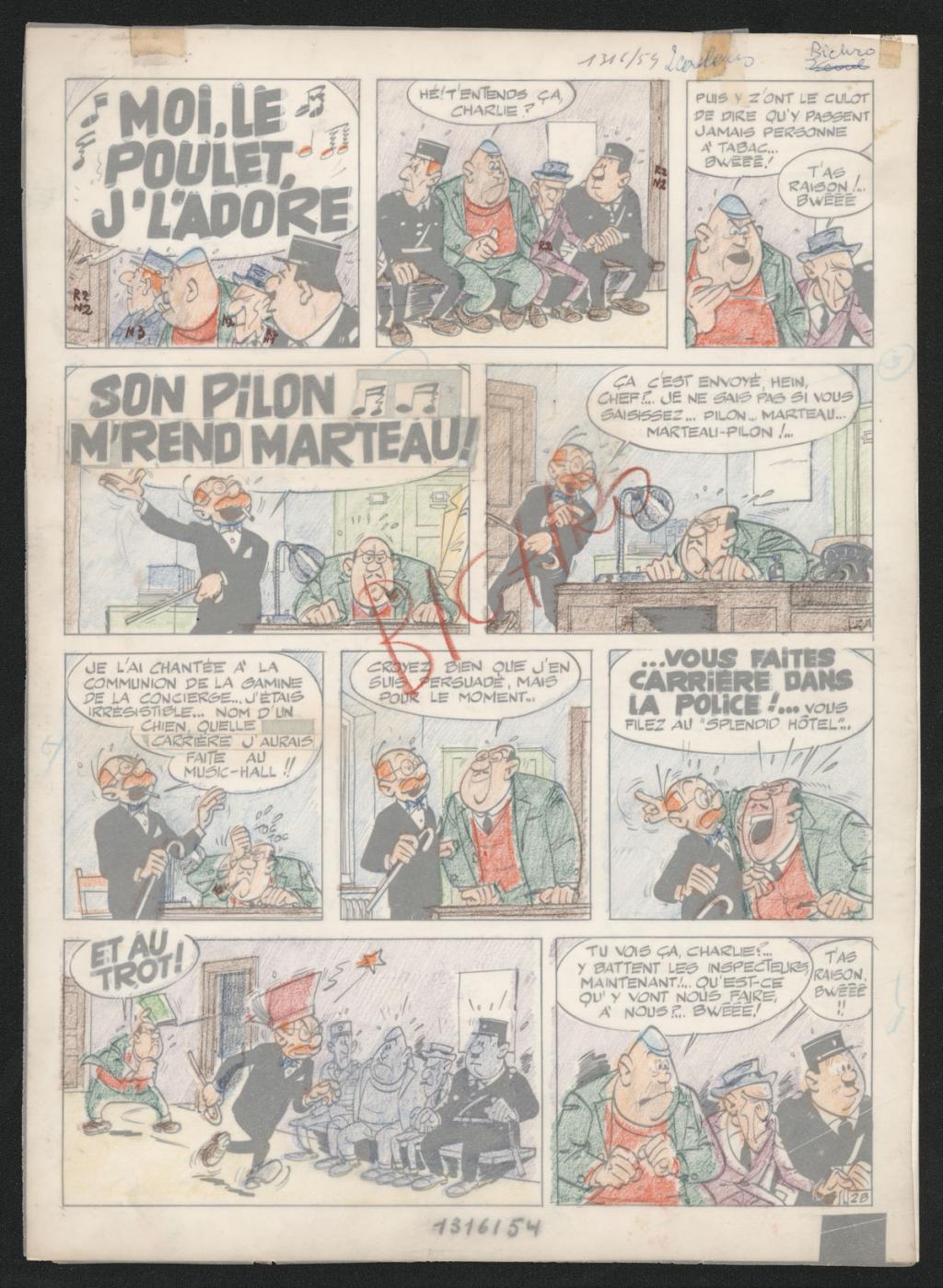 Planche originale n°2 issue de l'histoire La Poursuite, accompagnée de son calque d'indications des couleurs, prépublié dans Spirou en 1963 - Maurice Tillieux - Encre de Chine sur papier - 5625