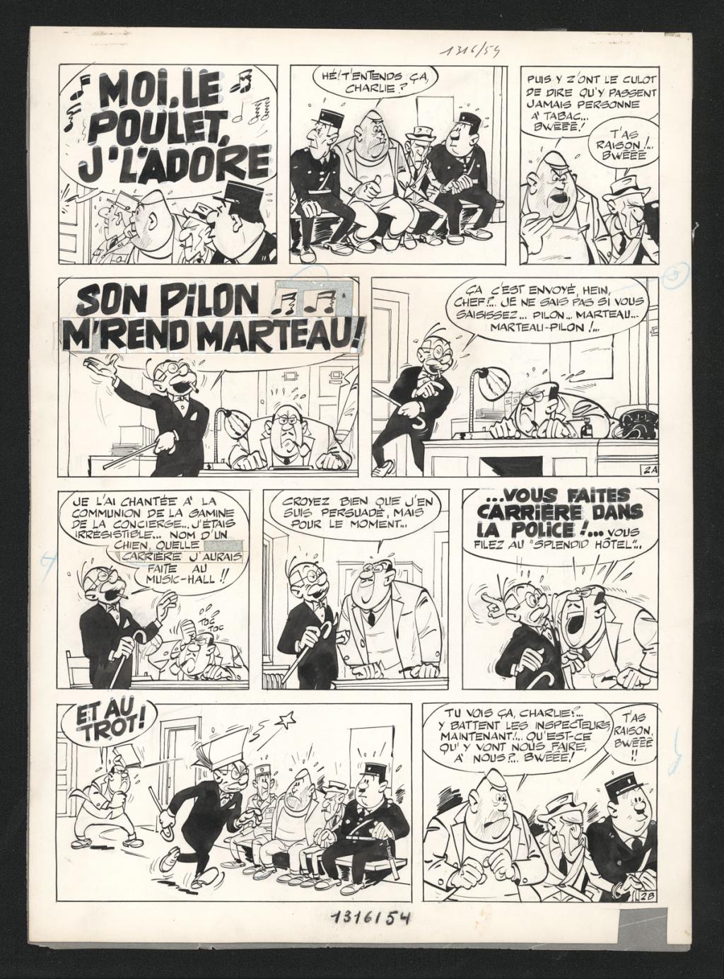 Planche originale n°2 issue de l'histoire La Poursuite, accompagnée de son calque d'indications des couleurs, prépublié dans Spirou en 1963 - Maurice Tillieux - Encre de Chine sur papier - 5625