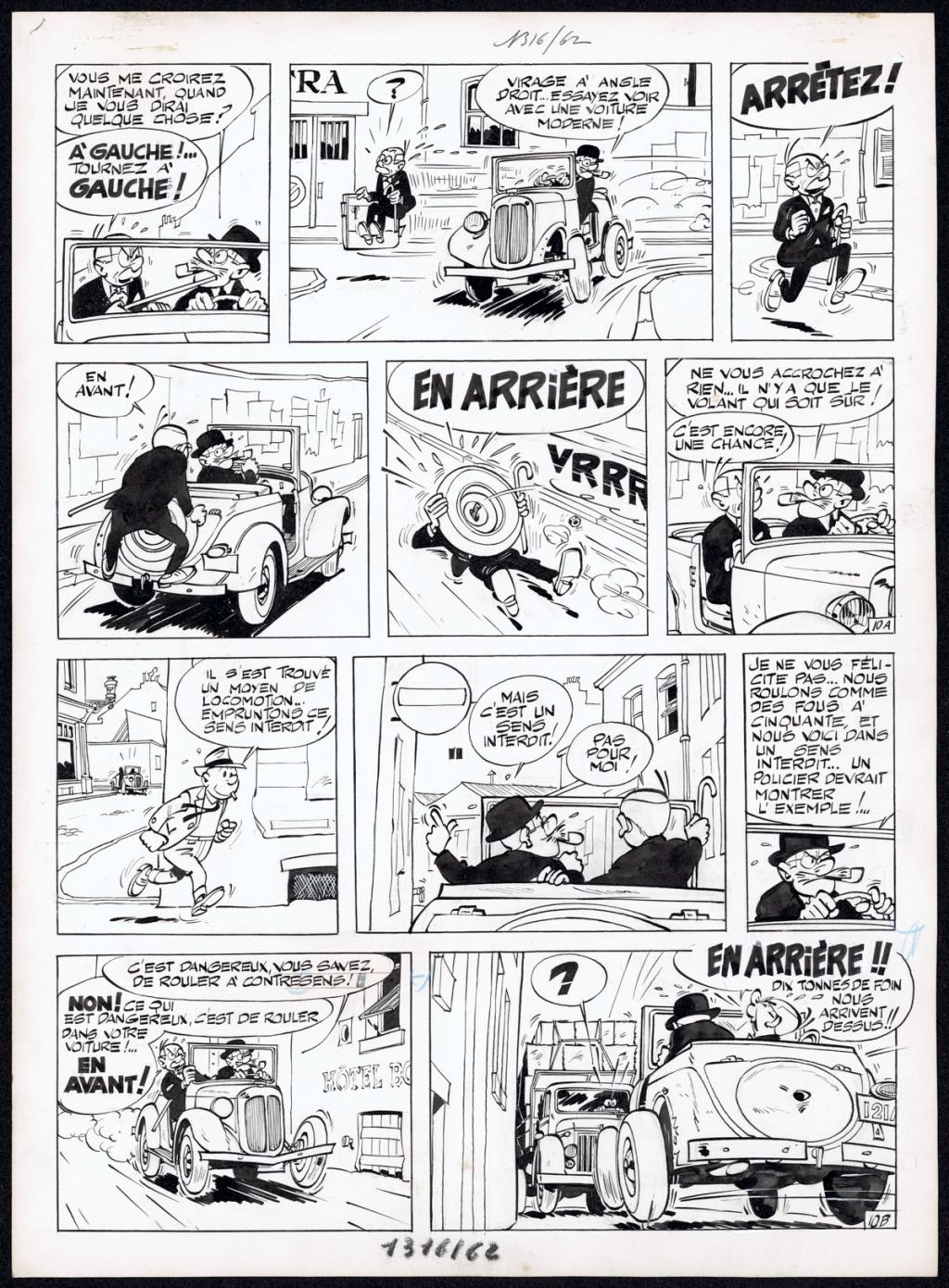 Planche originale n°10 issue de l'histoire La Poursuite, prépubliée dans Spirou en 1963, accompagnée de son calque d'indication couleur - Maurice Tillieux - Encre de Chine sur papier - 5626