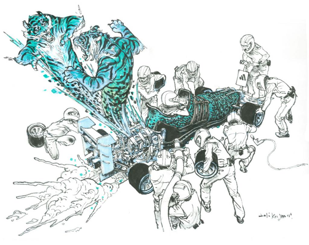Illustration originale -publicité pour Adidas - Kim Jung Gi - Encre de Chine et encre de couleur sur papier - 4851