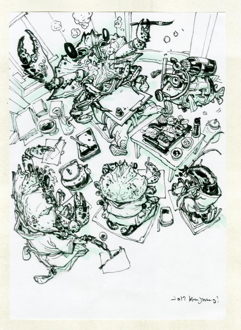 Illustration originale - Kim Jung Gi - Encre de Chine et encre de couleur sur papier - 4802