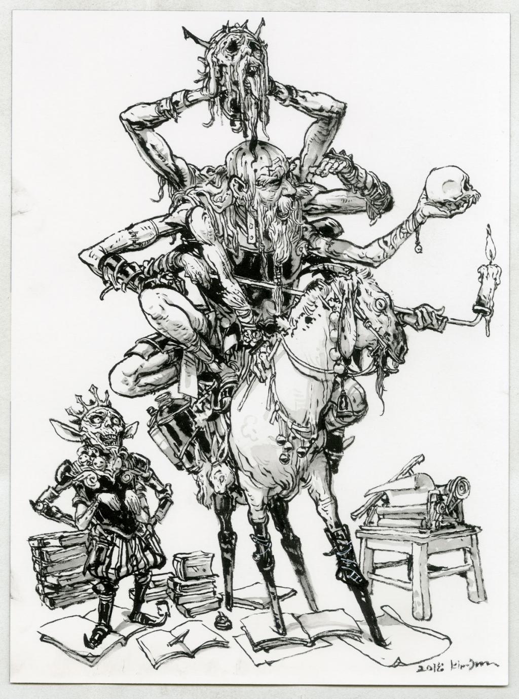 Illustration originale, fan art d'après " Even Mehl Amundsen " , Tegn 2 - Kim Jung Gi - Encre de Chine sur papier - 4857