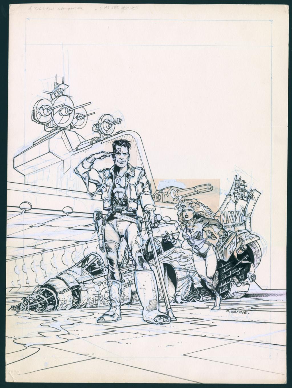 Couverture originale de L'As des Astres - Olivier Vatine - Encre de Chine, crayon de couleur et gouache sur p - 5697