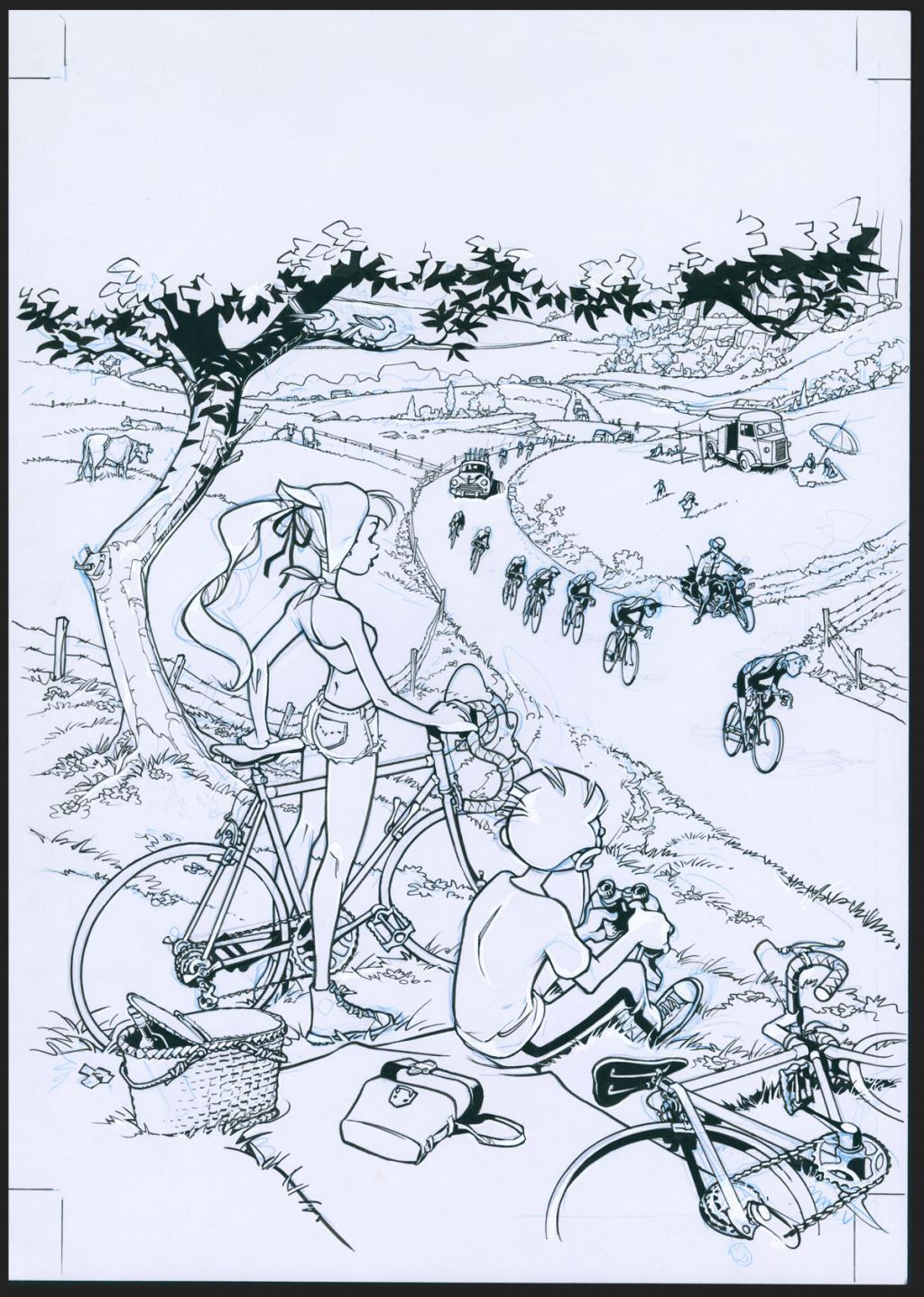 Couverture originale du magazine Spirou n° 4134 du 5 juillet 2017 - Olivier Vatine - Encre de Chine et gouache blanche sur papier - 4