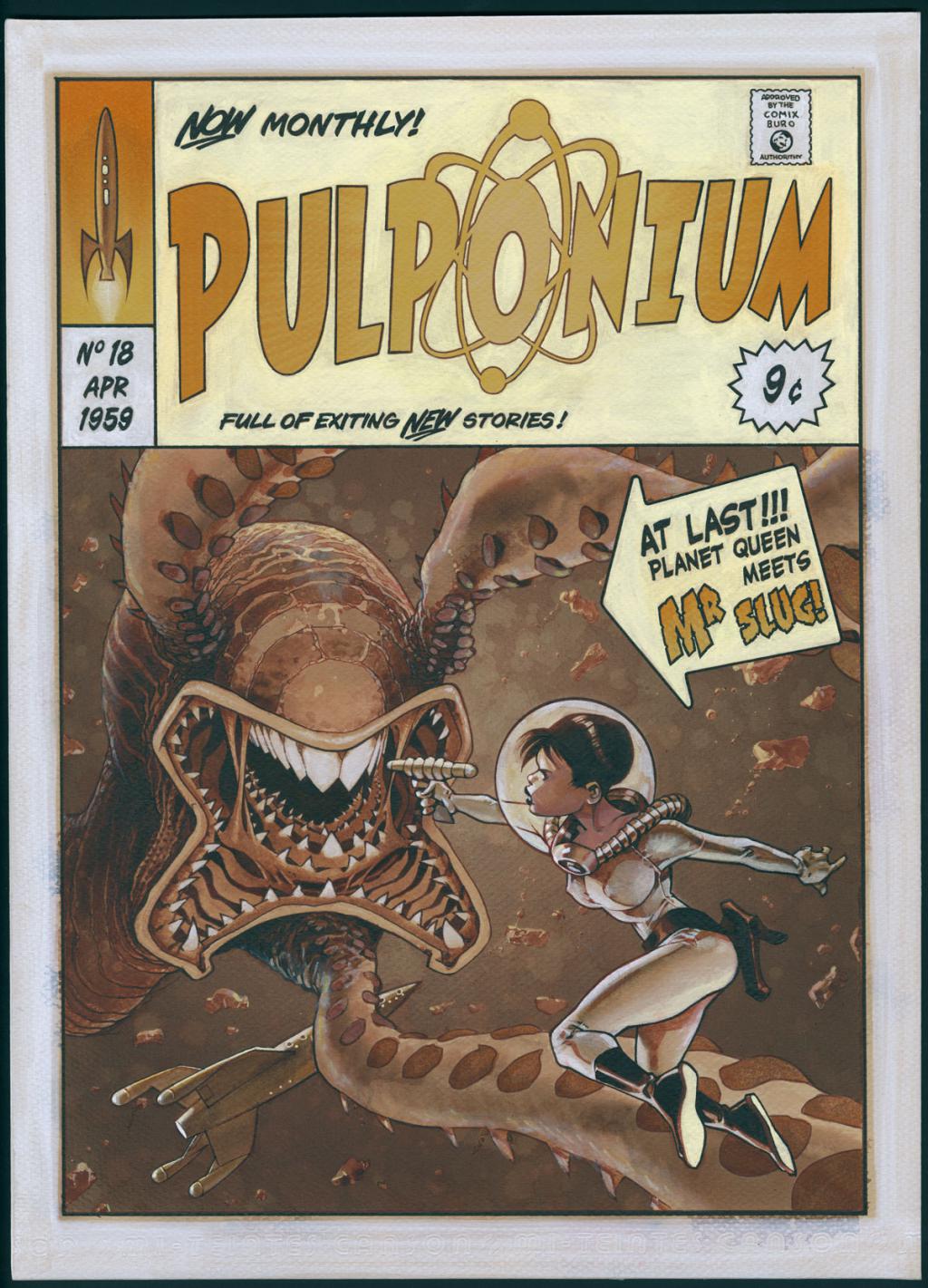 Illustration originale, hommage aux couvertures de Pulps - Olivier Vatine - Acrylique et encre sur demi teinte Canson - 5