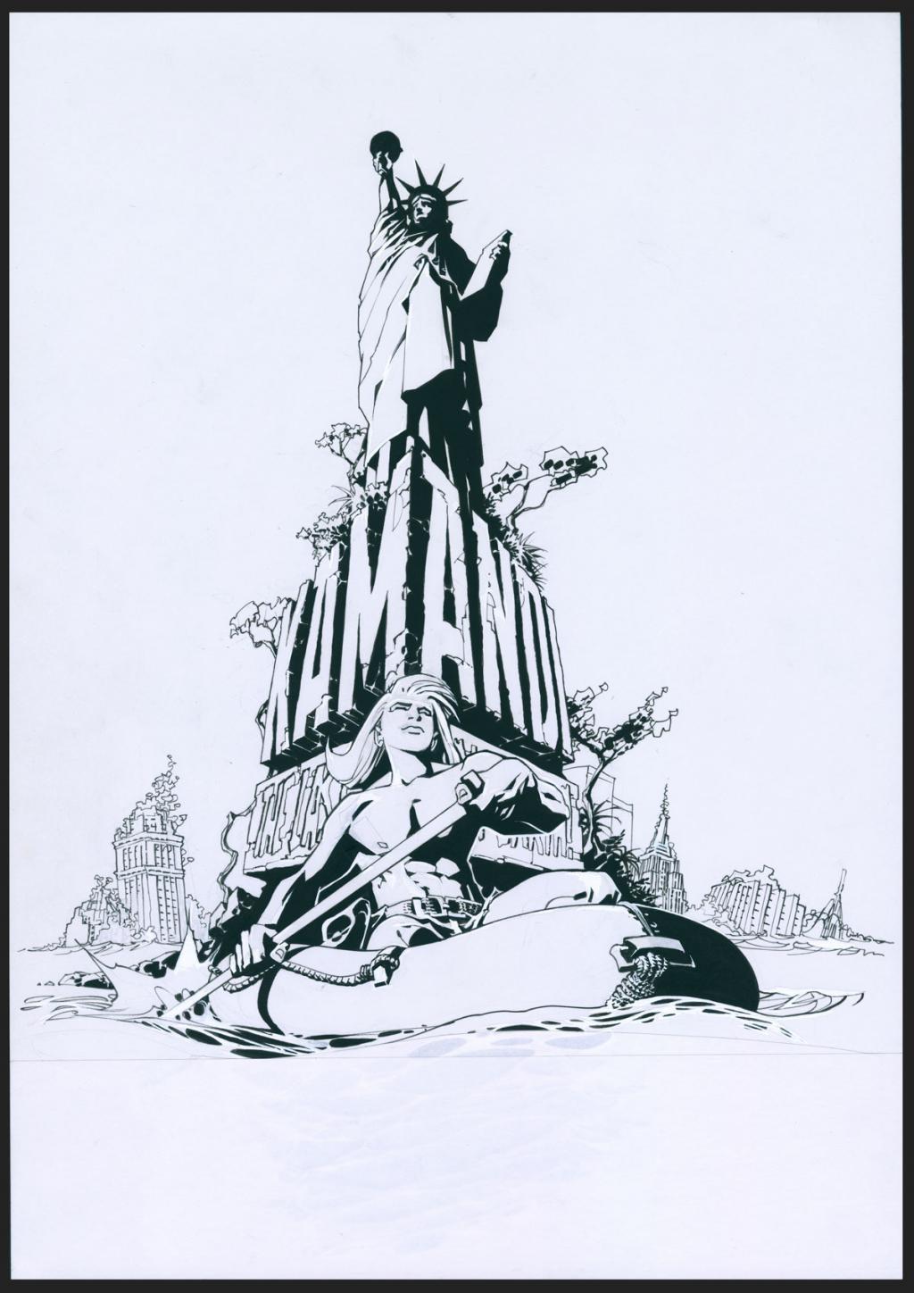 Kamandi, illustration originale publiée dans l'ouvrage Kirby & Me - Olivier Vatine - Encre de Chine et gouache blanche sur papier - 8