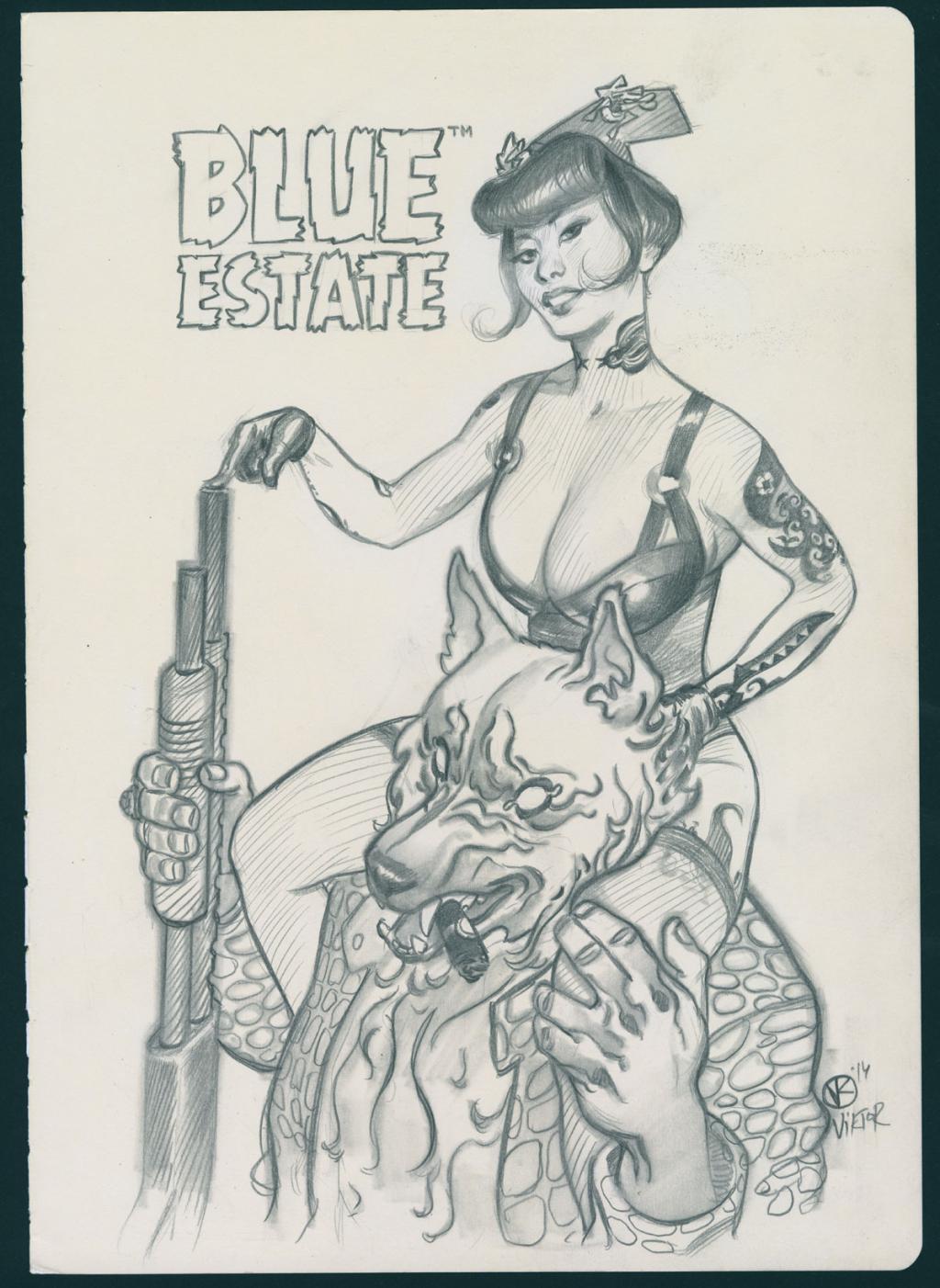 Illustration originale autour du comics " blue Estate " qui est aussi publié dans le artbook - Viktor Kalvachev - Mine de plomb sur papier - 4879