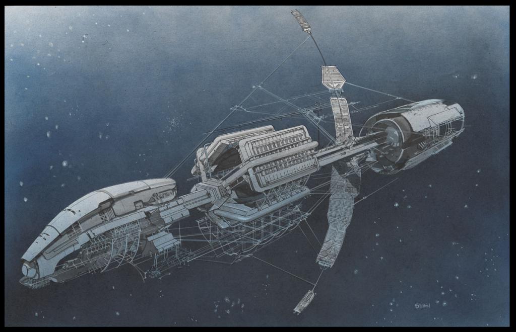 Illustration originale réalisée pour le design du vaisseau dans le film Super Nova de Walter Hill - Sylvain Despretz - Technique mixte sur papier - 5099