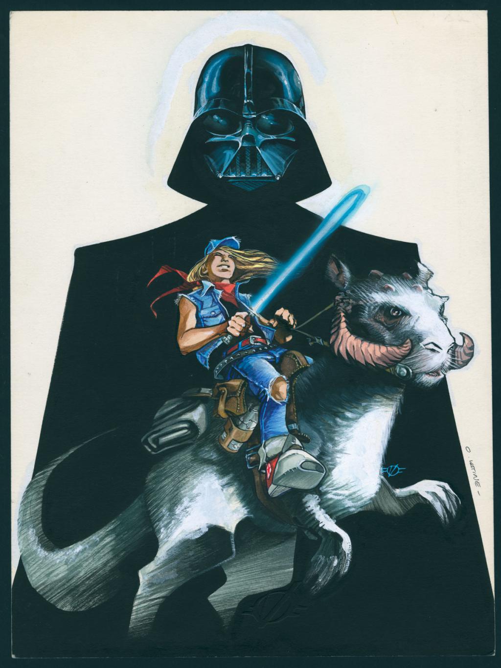 Sam Player vs Star Wars, couverture originale du magazine Player One n°40 publié en mars 1994 - Olivier Vatine - Acrylique, encre de Chine et gouache blanche sur p - 2