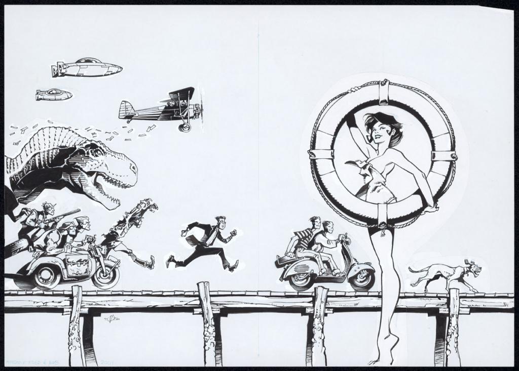 Illustration originale pour la couverture et quatrième de couverture de l'intégrale réalisée en 2001 - Olivier Vatine - Encre de Chine et gouache blanche sur papier - 5696