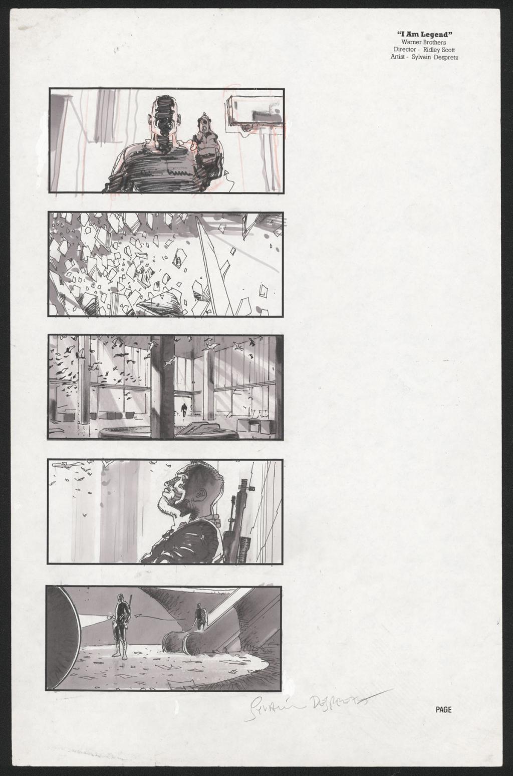 Story board pour le projet de film I Am Legend par Ridley Scott avec Arnold Schwarzenegger - Sylvain Despretz - Technique mixte sur papier - 5097