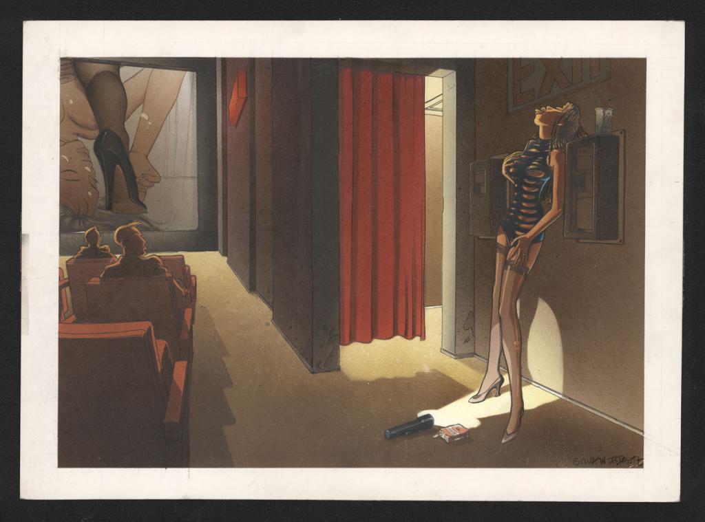 Illustration originale en hommage à la petite ouvreuse d' Edward Hopper - Sylvain Despretz - Technique mixte sur papier - 5090