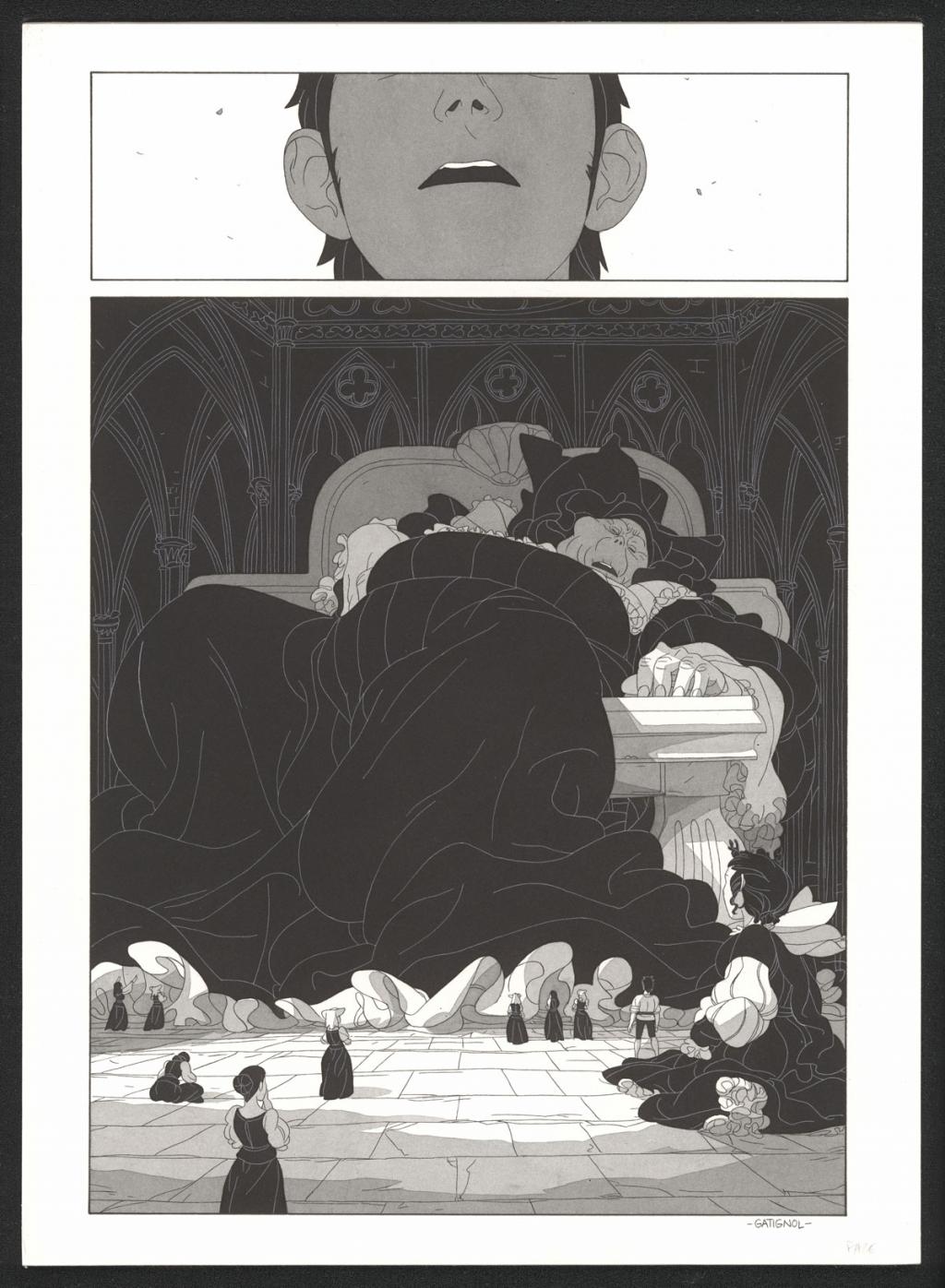 Planche originale accompagnée de sa première étape au crayon - Bertrand Gatignol - Encres noires et aquarelle sur papier - 6170