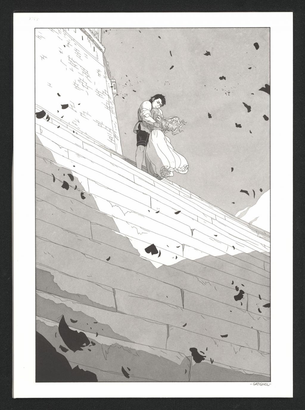 Planche originale accompagnée de sa première étape au crayon - Bertrand Gatignol - Encres noires et aquarelle sur papier - 6552