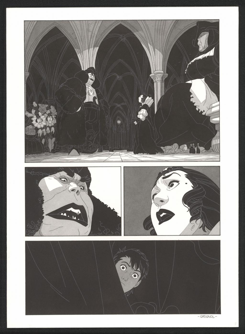 Planche originale accompagnée de sa première étape au crayon - Bertrand Gatignol - Encres noires et aquarelle sur papier - 5360