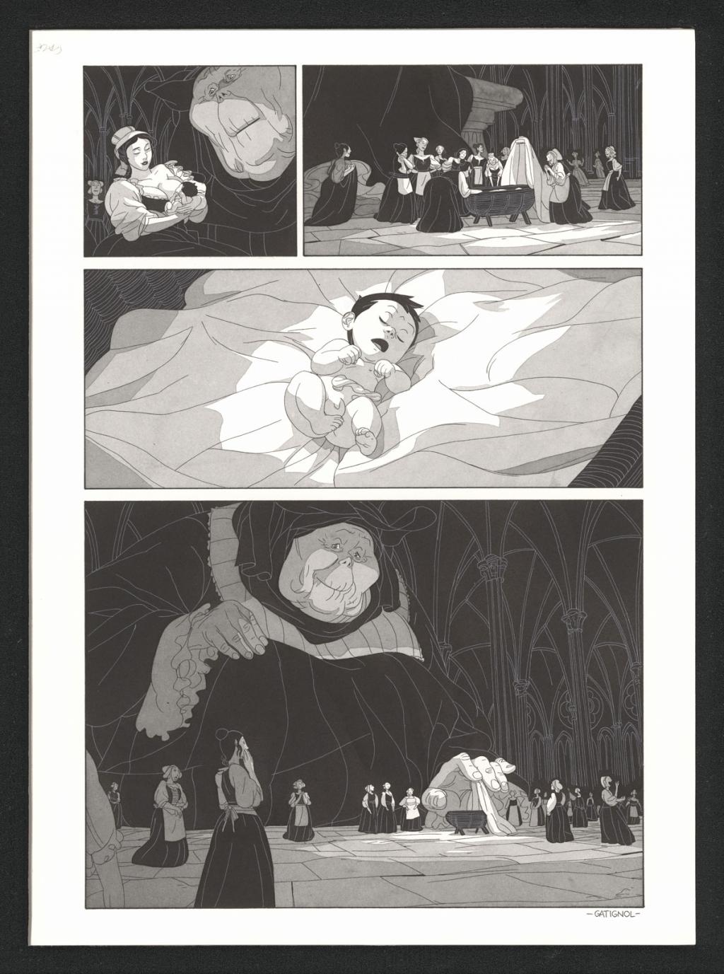 Planche originale accompagnée de sa première étape au crayon - Bertrand Gatignol - Encres noires et aquarelle sur papier - 6551