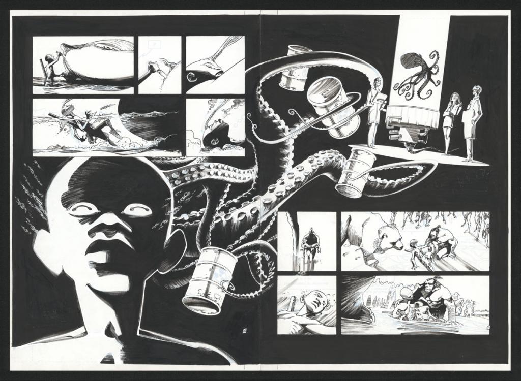 Double planche originale 10, 11 - Olivier Vatine - Encre de Chine sur papier - 29