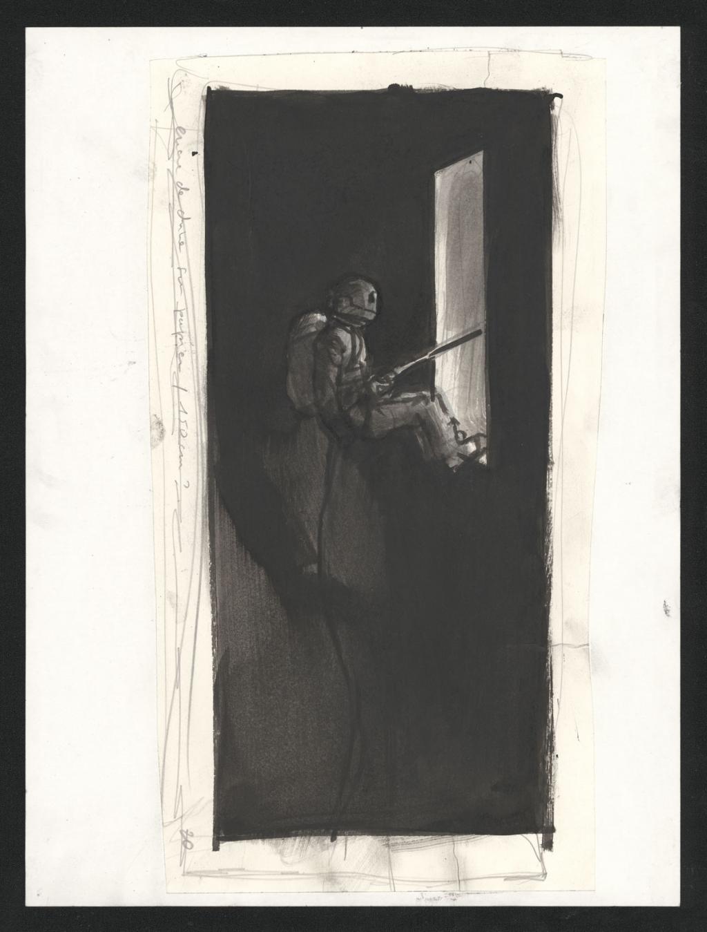 Illustration originale pour la recherche de couverture - Jean-Marc Rochette - Encre de Chine sur papier - 4414