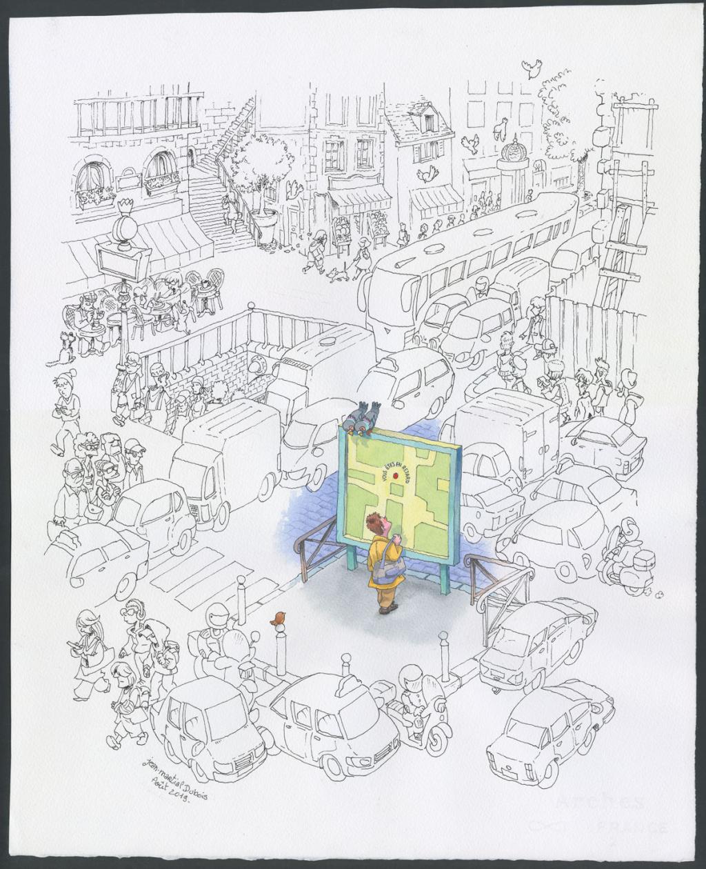 Illustration originale - Jean-Martial Dubois - Encre de Chine et aquarelle sur papier - 5190