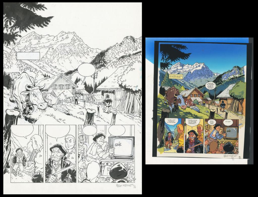 Planche originale n°1
avec sa mise en couleur - Félix Meynet - Encre de Chine sur papier - 5154