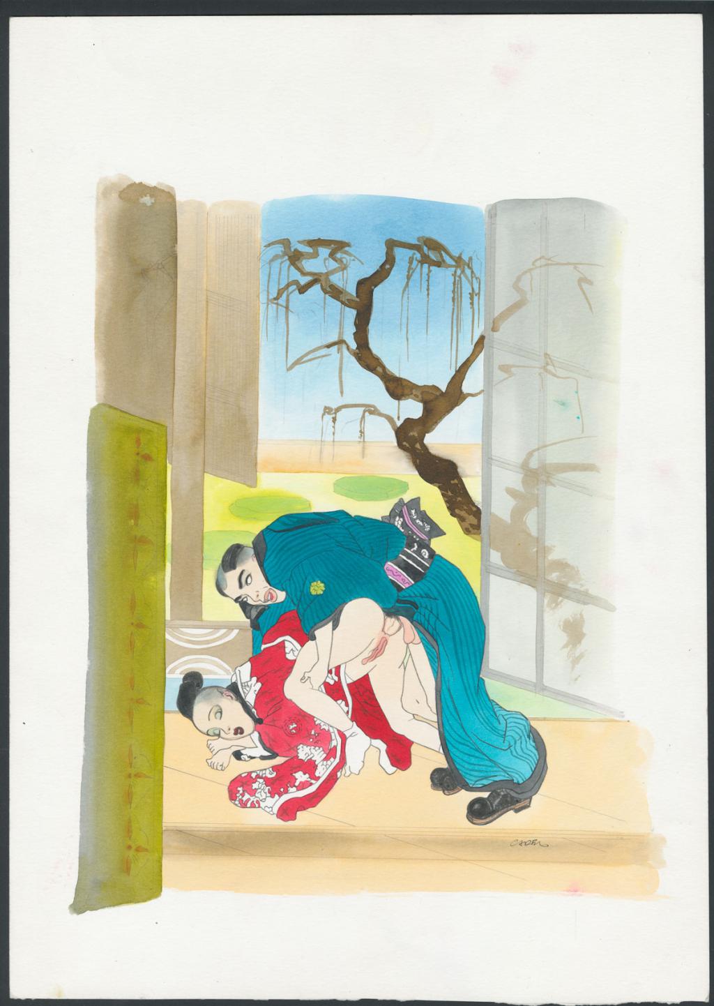 Illustration originale avec son crayonné - Silvio Cadelo - Encre de couleur et acrylique sur papier - 6658