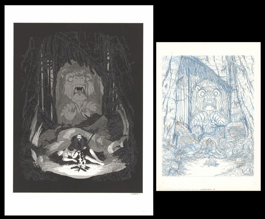 Couverture originale avec son étape préparatoire - Bertrand Gatignol - Encres noires et aquarelle sur papier - 6560