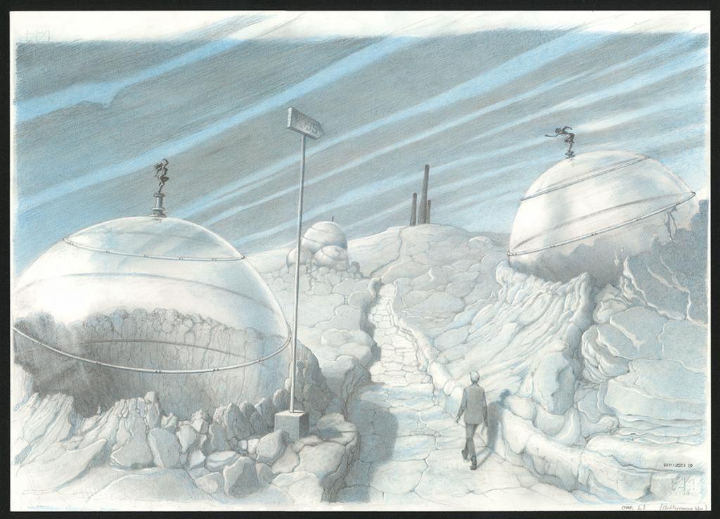 Le Chemin des globes, illustration originale, 2019 - Paul & Gaëtan Brizzi - Crayon de cire sur papier - 6481