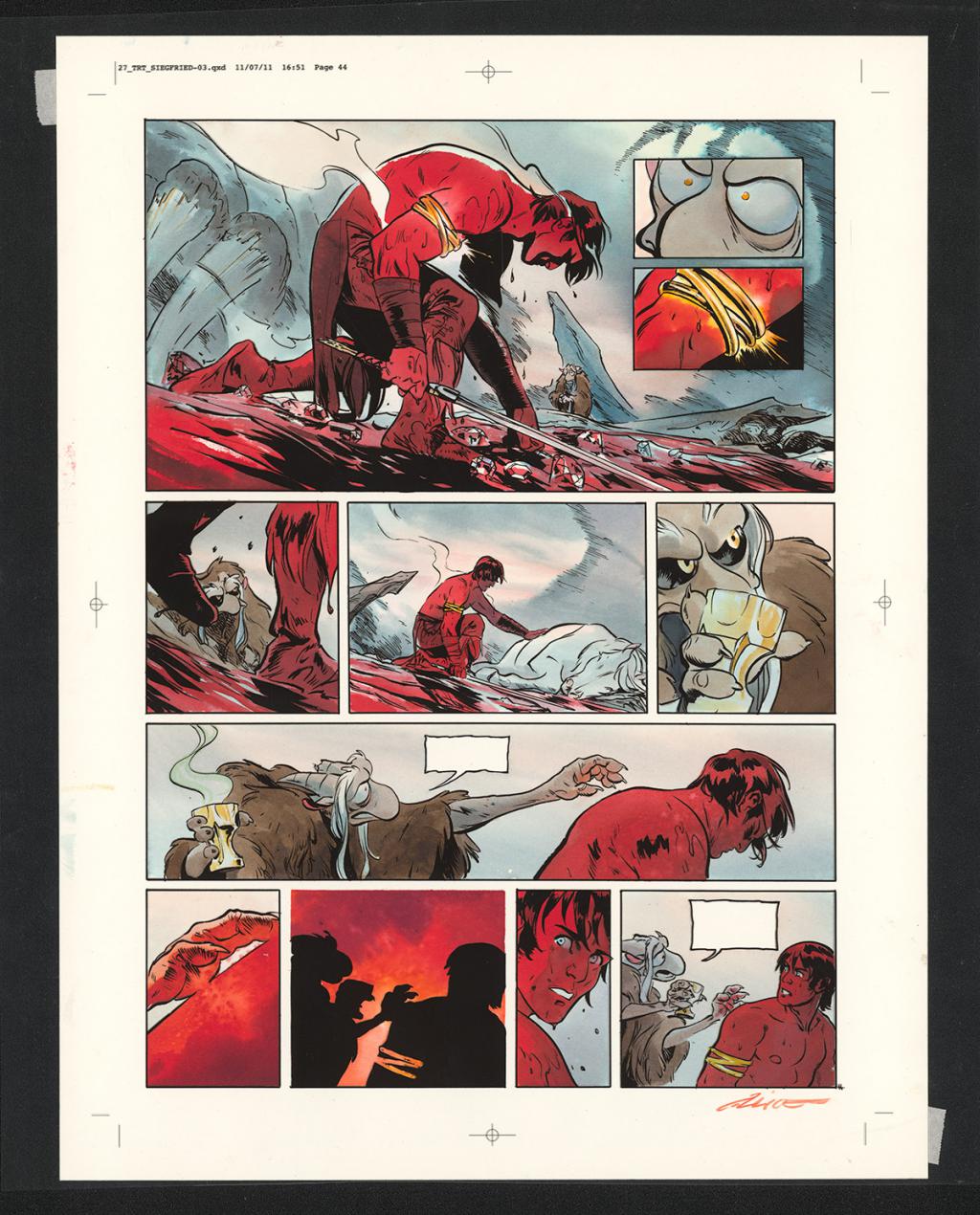 Planche originale n°44 accompagnée de sa mise en couleur (aux encres de couleur) - Alex Alice - Encre de Chine sur papier - 5115