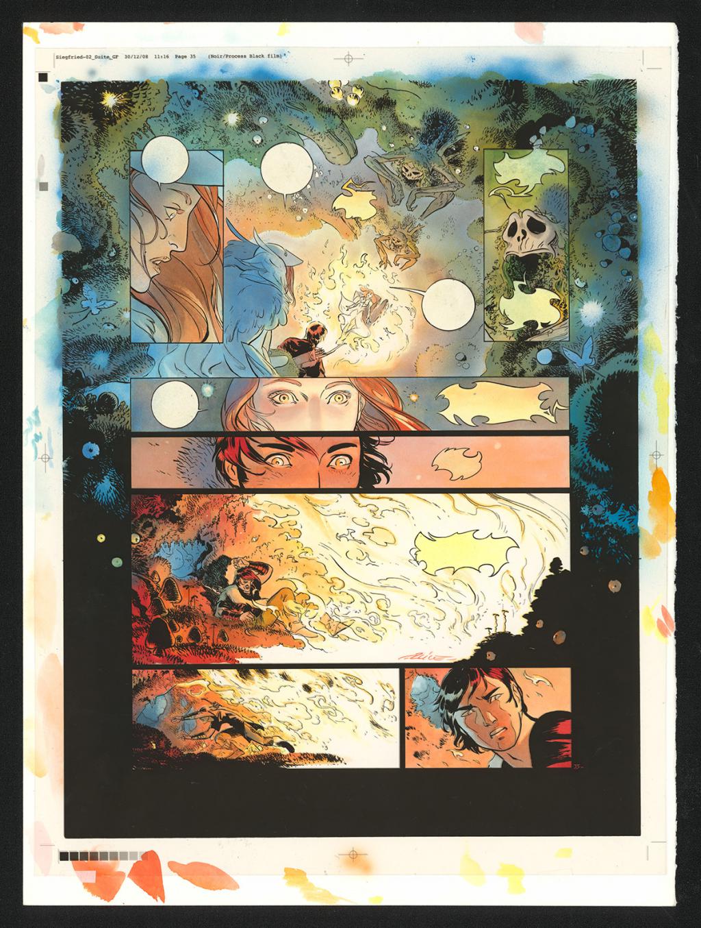 Planche originale n°35, accompagnée de sa mise en couleur (aux encres de couleur) - Alex Alice - Encre de Chine sur papier - 5113