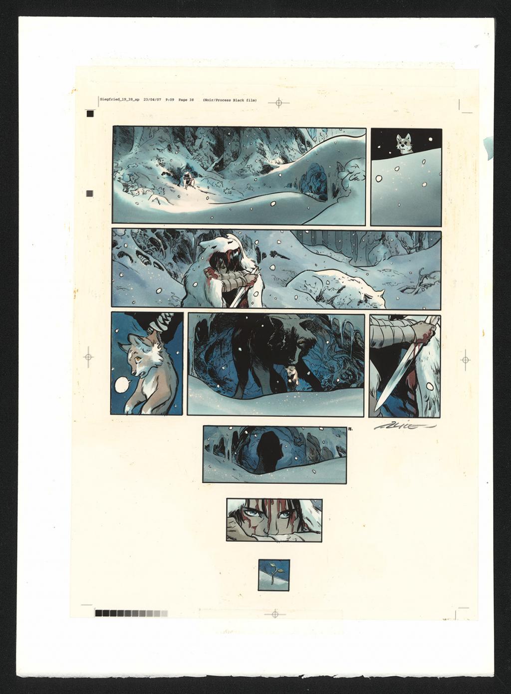 Planche originale n°38, accompagnée de sa mise en couleur (aux encres de couleur) - Alex Alice - Encre de Chine sur papier - 5112