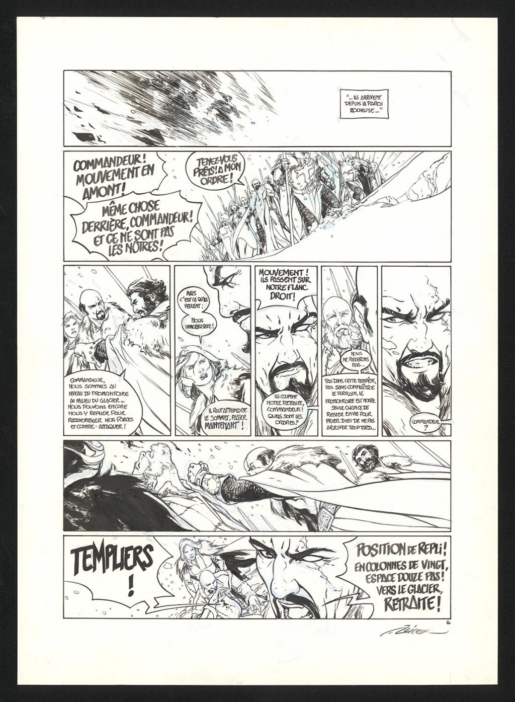 Planche originale n°44, accompagnée de sa mise en couleur (aux encres acryliques) - Alex Alice - Encre de Chine sur papier - 5110