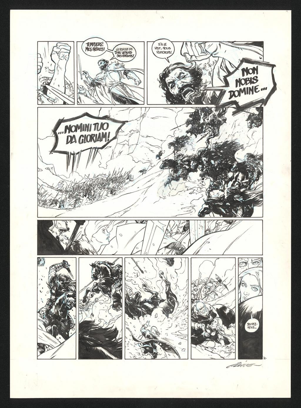 Planche originale n°58, accompagnée de sa mise en couleur (aux encres acryliques) - Alex Alice - Encre de Chine sur papier - 5109