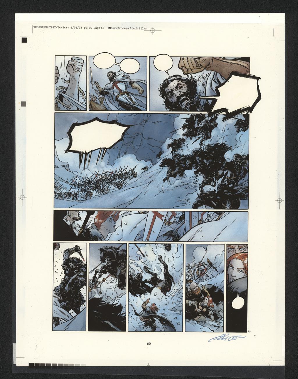 Planche originale n°58, accompagnée de sa mise en couleur (aux encres acryliques) - Alex Alice - Encre de Chine sur papier - 5109