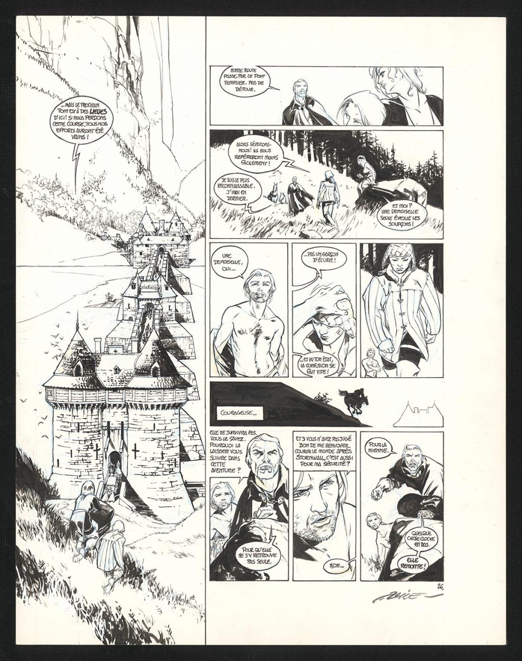 Planche originale n°26, accompagnée de sa mise en couleur (aux encres acryliques) - Alex Alice - Encre de Chine sur papier - 5107