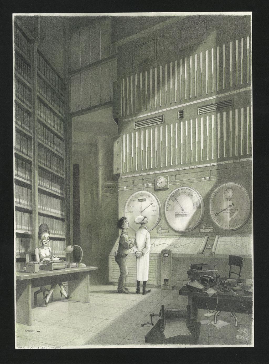 Baisse de productivité, Illustration originale, chapitre 48, 2019 - Paul & Gaëtan Brizzi - Crayon de cire sur papier - 6475