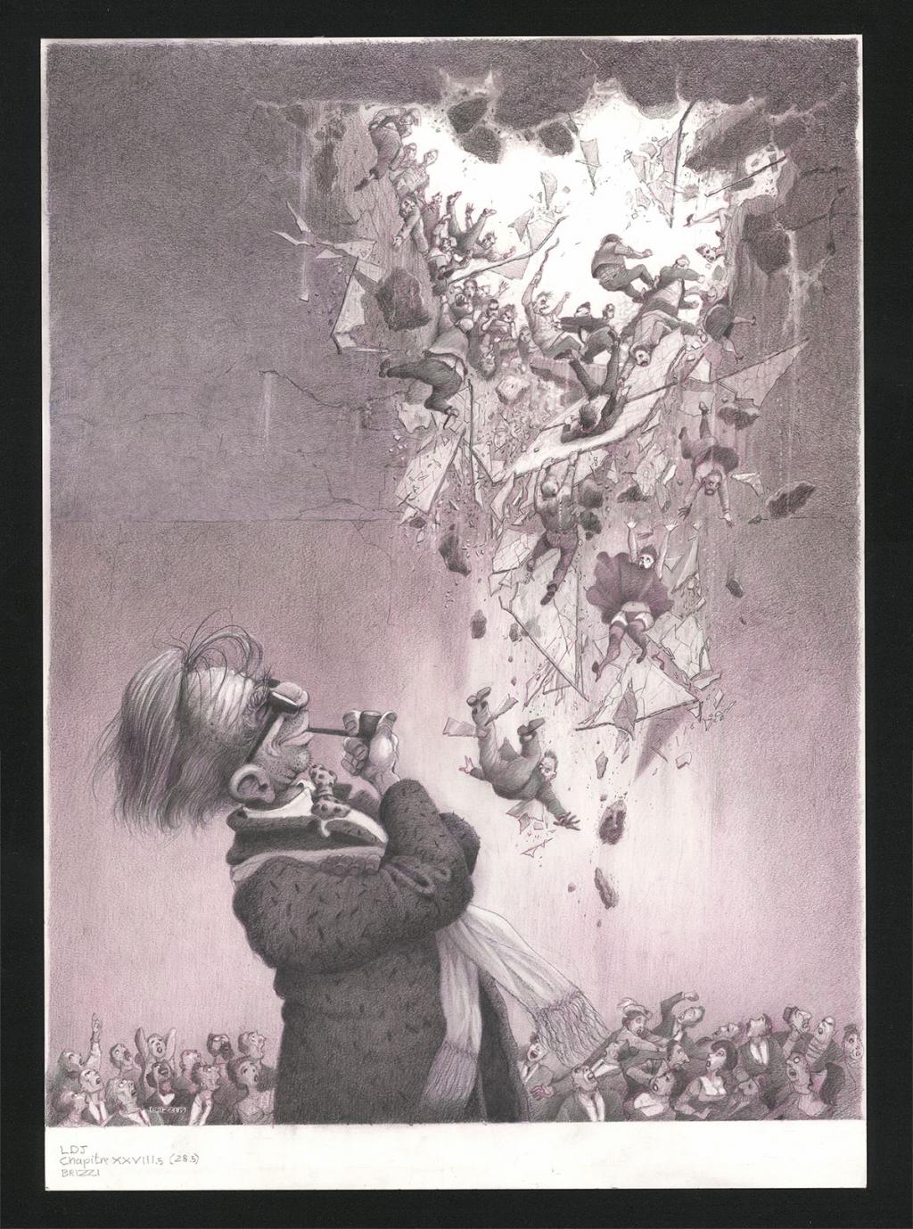 L'Écroulement, illustration originale, chapitre 28, 2019 - Paul & Gaëtan Brizzi - Crayon de cire sur papier - 6473