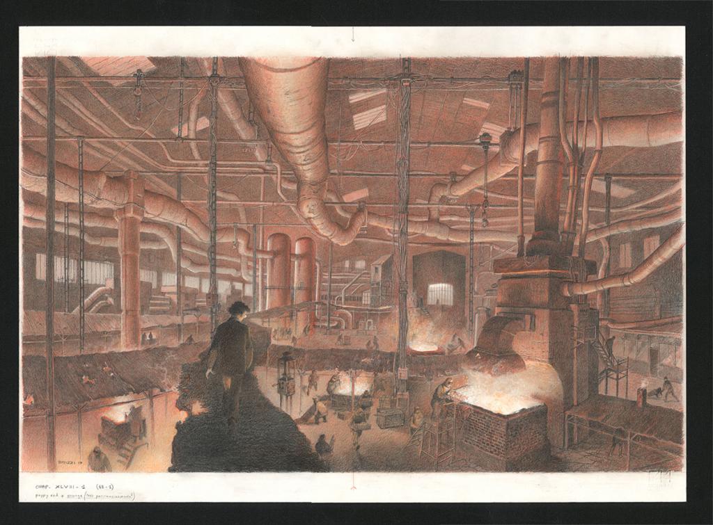 A l'usine, Illustration originale, chapitre 48, 2019 - Paul & Gaëtan Brizzi - Crayon de cire sur papier - 6317