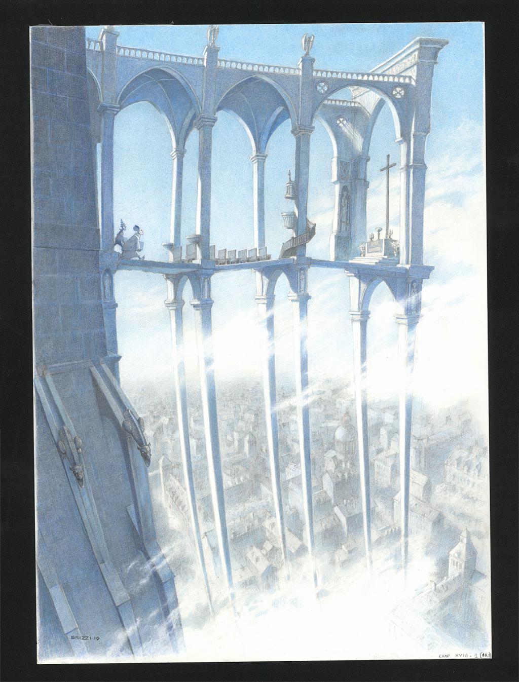 L'Église sur échasses, illustration originale, chapitre 18, 2019 - Paul & Gaëtan Brizzi - Crayon de cire sur papier - 6316