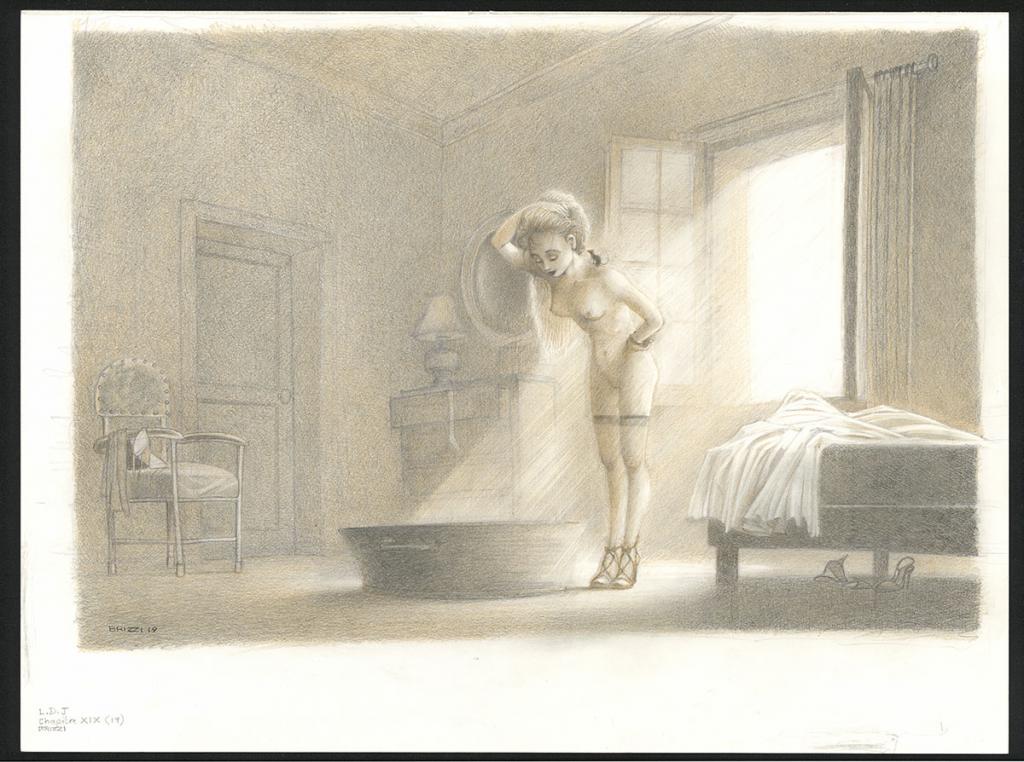 Chloé au baquet, illustration originale, chapitre 19, 2019 - Paul & Gaëtan Brizzi - Crayon de cire sur papier - 6315