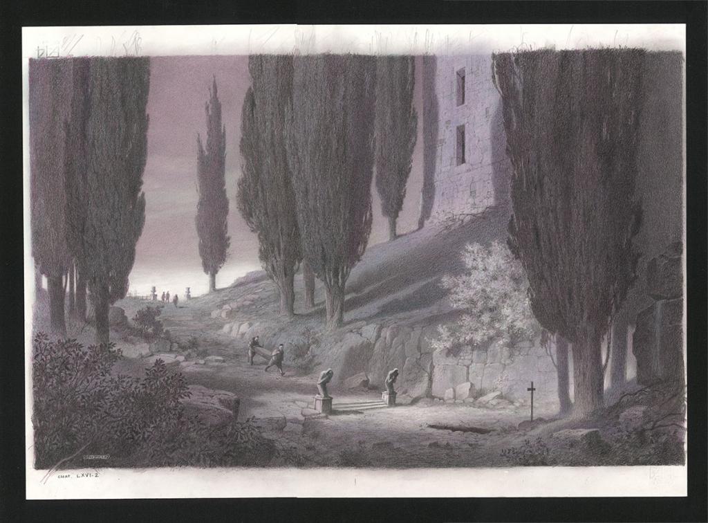 L'enterrement dans l'île, Illustration originale, chapitre 66, 2019 - Paul & Gaëtan Brizzi - Crayon de cire sur papier - 6455